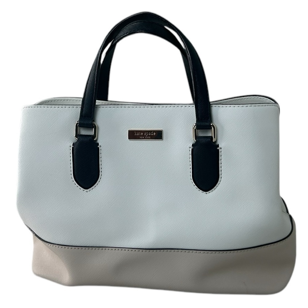 Kate Spade Laurel Way Evangelie Tote Cream Nude Black Straps Gold Satchel Bag